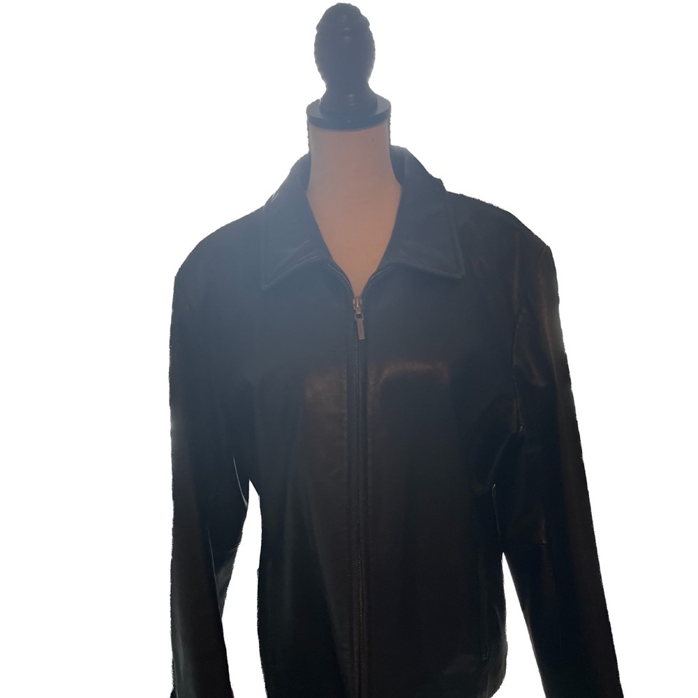 Women's Black Leather Jacket zip XL